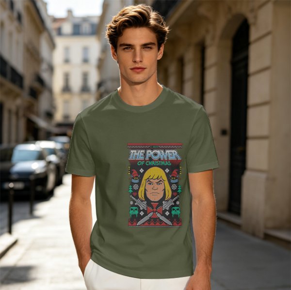 He-Man The Power of Christmas Graphic Olive T-Shirt