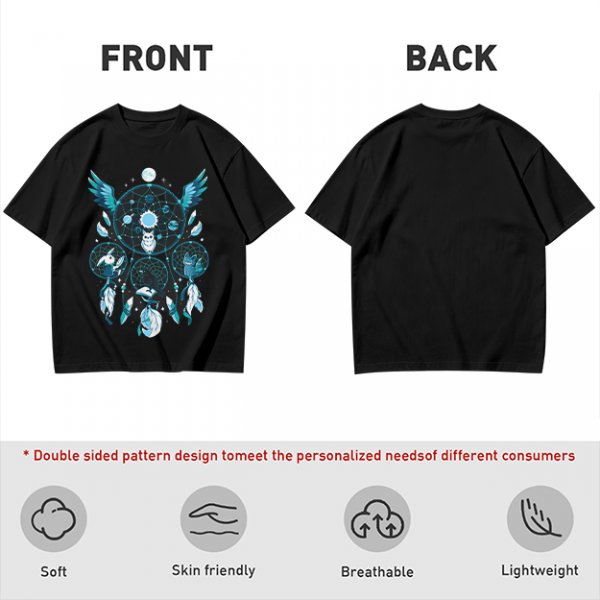 Olive T-Shirt With Celestial Dreamcatcher And Animal Artwork