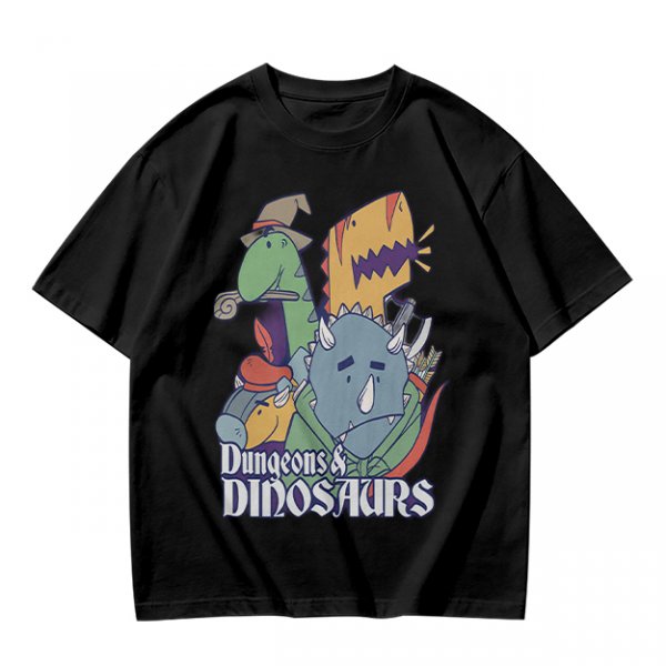 Olive Dungeons & Dinosaurs Graphic T-Shirt with Fantasy Dinosaur Art