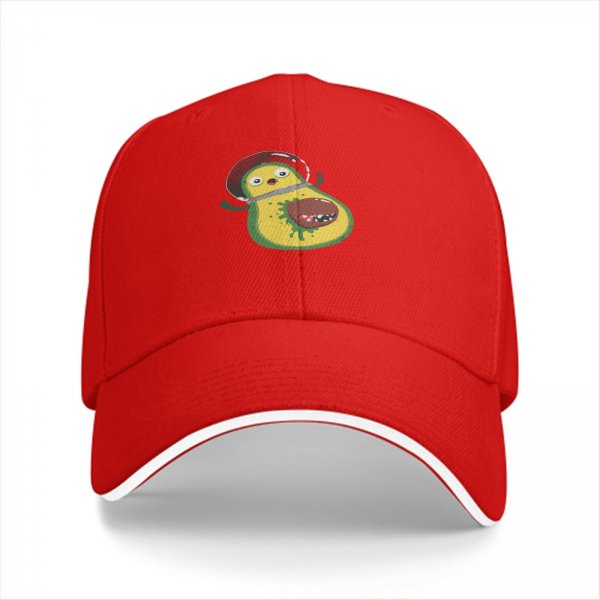 Black baseball cap with cartoon astronaut avocado print