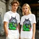 Olive Green T-Shirt with Totoro Nature Landscape Graphic Print