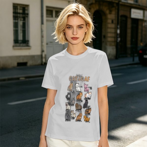 Olive T-Shirt With Cat Loaf Breeds Graphic Print