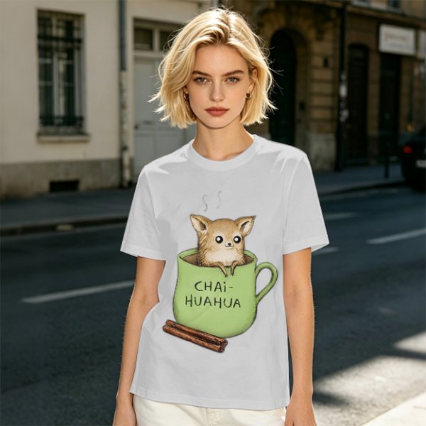 Chihuahua in tea cup chai huahua graphic t-shirt
