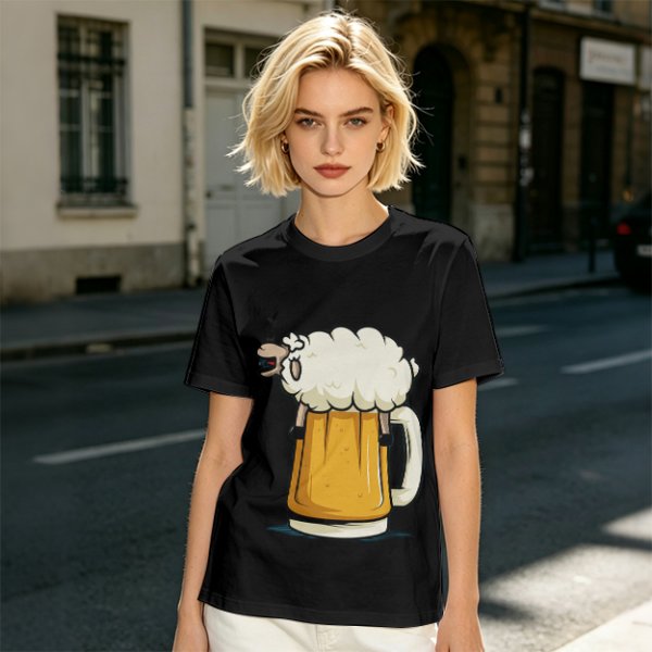 Olive Green T-Shirt With Funny Sheep Beer Mug Graphic