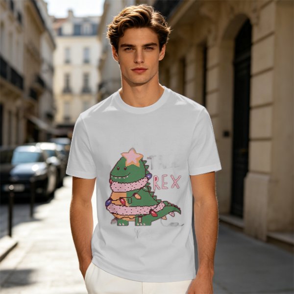 Olive T-shirt with Christmas T-Rex Dinosaur Graphic