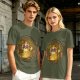 Olive T-Shirt With Flaming Royal Cat Portrait Print