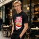 Olive T-Shirt Featuring a Cute Pink Axolotl Eating Ramen