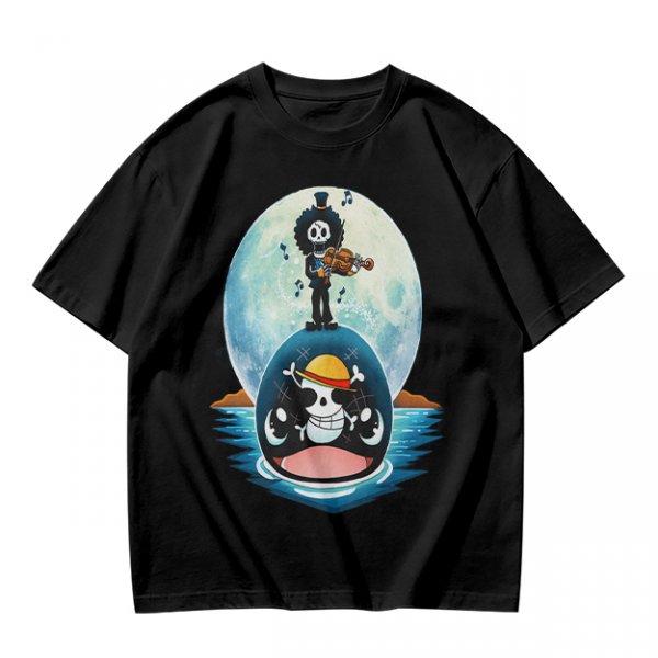 One Piece Brook Playing Violin on Laboon Whale Moon T-Shirt Print