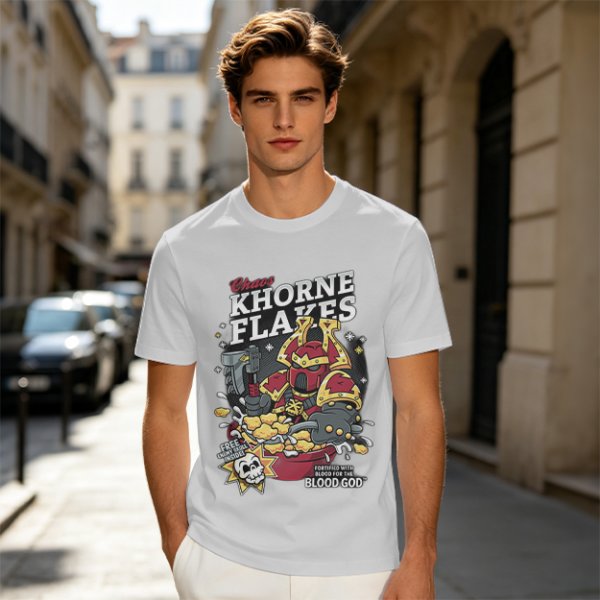 Khorne Flakes Chaos Cereal Themed Graphic T-Shirt