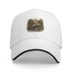 Black baseball cap with skeleton holding coffee and plants design