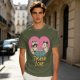 Olive Graphic T-Shirt with Raccoon and Opossum Trash Love Design