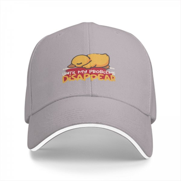 Black baseball cap with sleeping duck graphic and 'Until My Problems Disappear' text