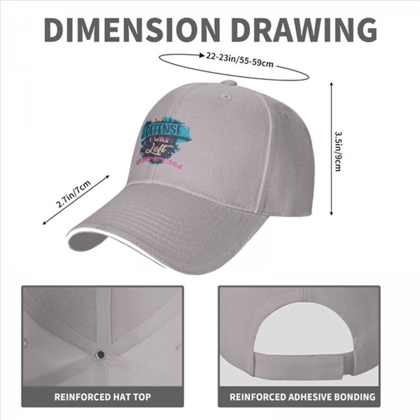 Black baseball cap with 'In My Defense I Was Left Unsupervised' print