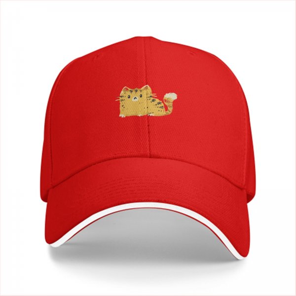 Black Baseball Cap With Cute Tabby Cat Graphic Print