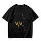 Olive T-Shirt with Relaxed Black Cat Graphic Design
