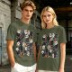 Olive T-Shirt With Day Of The Dead Cat Skull Graphic Print