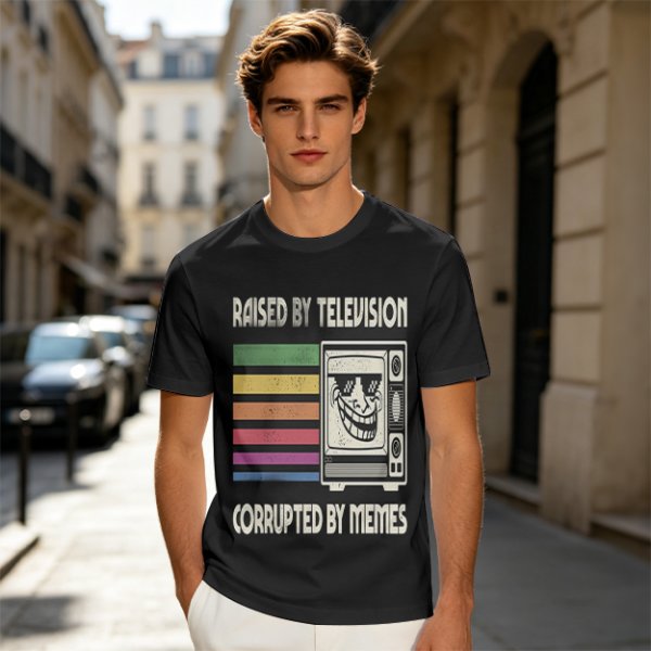 Raised by Television Corrupted by Memes Retro Graphic T-Shirt