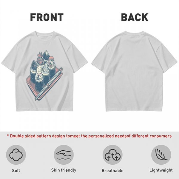 Olive T-Shirt With Sushi Themed Character Art Print