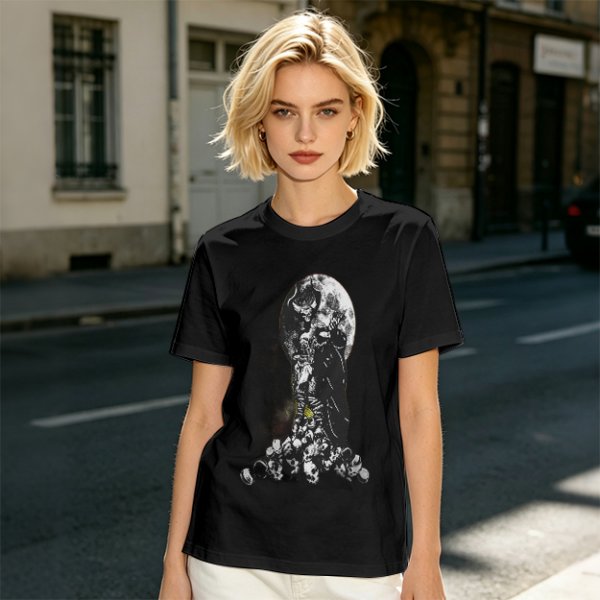 Olive T-Shirt With Dark Grim Reaper And Skull Pile Graphic
