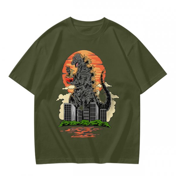 Godzilla Eating Ramen Sunset City Graphic T-Shirt