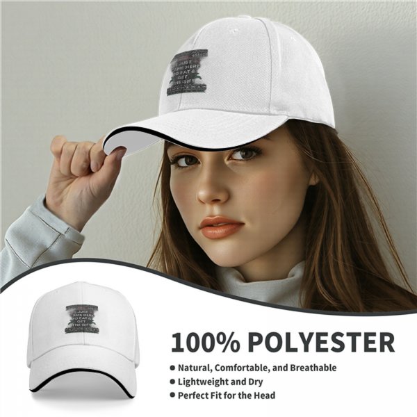 Black baseball cap with 'I just came here to eat & get the gift' Christmas print