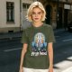 Olive green t-shirt with Appa graphic and 'yip yip travel' text
