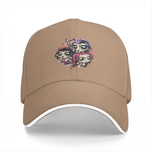 Black Baseball Cap With Chibi Warrior Girls Graphic Print