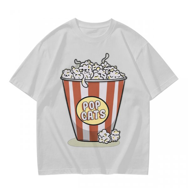 Olive T-Shirt With Pop Cats Popcorn Bucket Graphic