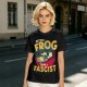 Olive graphic t-shirt with 'Better a Frog Than a Fascist' pilot frog design