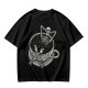 Olive T-shirt with skeleton relaxing in coffee cup graphic