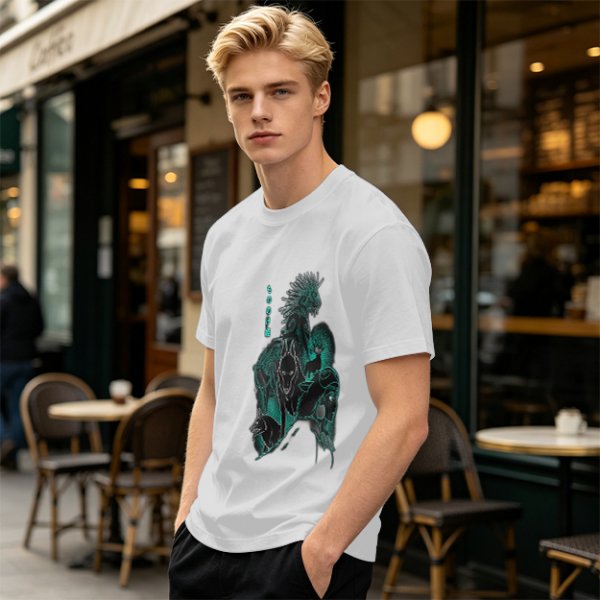 Olive T-shirt with Dark Fantasy Spirit Creature Graphic