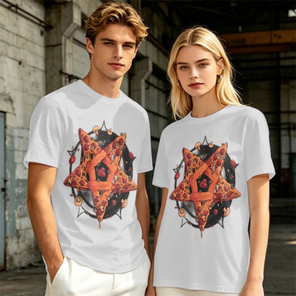 Olive T-Shirt With Pizza Pentagram Graphic Design