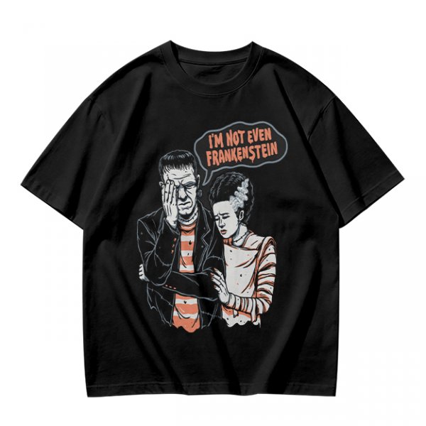 Olive T-shirt with Frankenstein and Bride 'I'm Not Even Frankenstein' Print