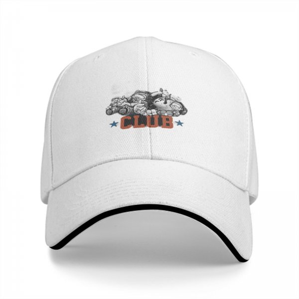 Black Baseball Cap with Cartoon Characters and CLUB Print