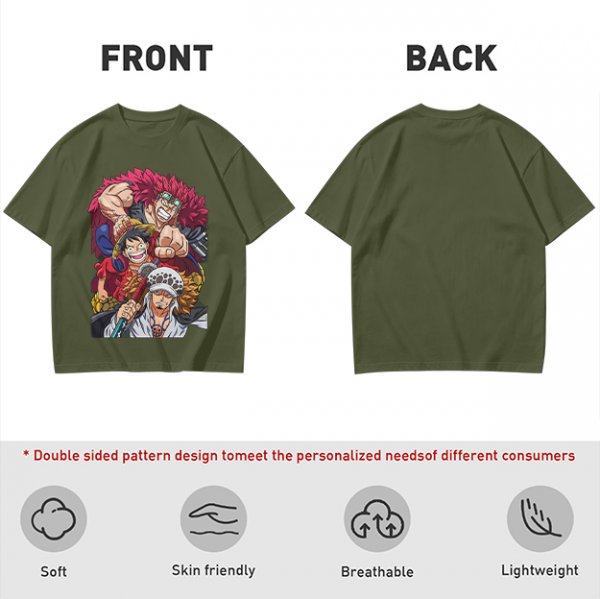 One Piece Straw Hat Luffy, Kid and Law Graphic Print T-Shirt