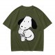 Olive Green T-Shirt With Cartoon Dog Holding Hot Drink Graphic