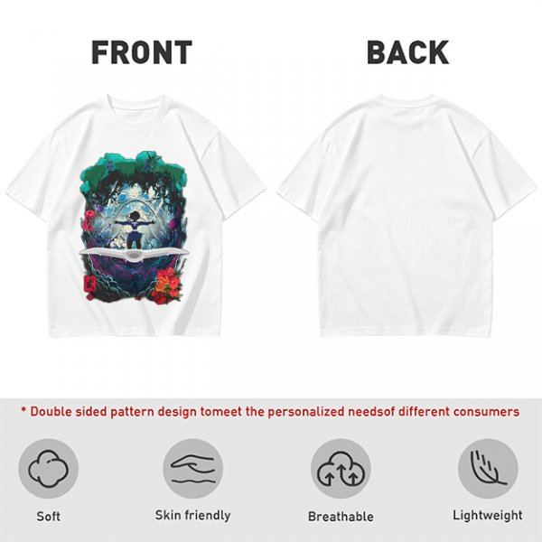 Olive T-shirt with fantasy forest glider rider graphic print