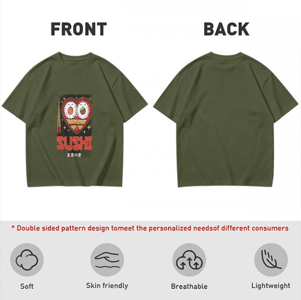 Olive T-Shirt With Cute Sushi Heart Graphic That Says I Love Sushi