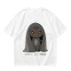 Olive T-shirt with Angry Cat in Hooded Cloak Graphic Print