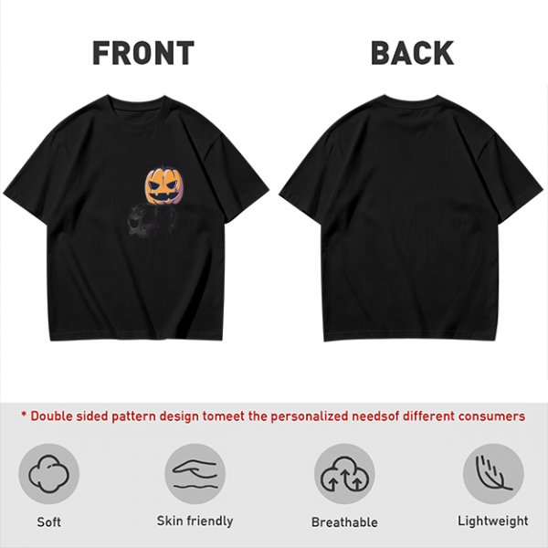 Olive Green T-Shirt with Halloween Jack-o'-Lantern and Skull Print
