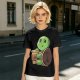 Olive Green T-Shirt With Cute Turtle Holding Coffee Cup Print