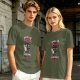 Olive Graphic T-Shirt With Tired Cat Holding Knife Slogan