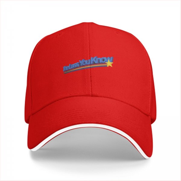 Black baseball cap with 'The Less You Know' retro graphic