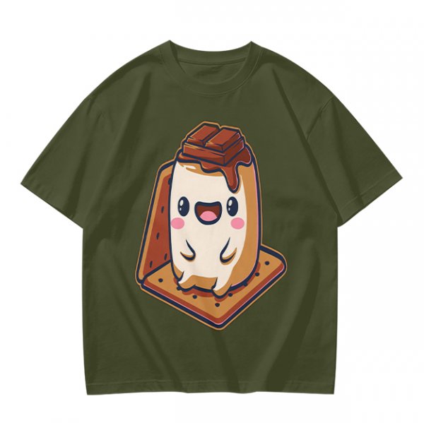 Olive T-Shirt With Cute Smores Character Graphic Print