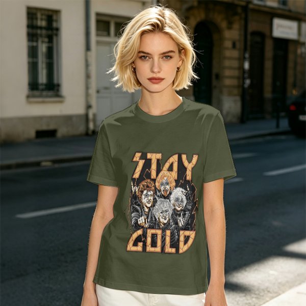 Olive Graphic T-Shirt with Stay Gold Rock Band Artwork