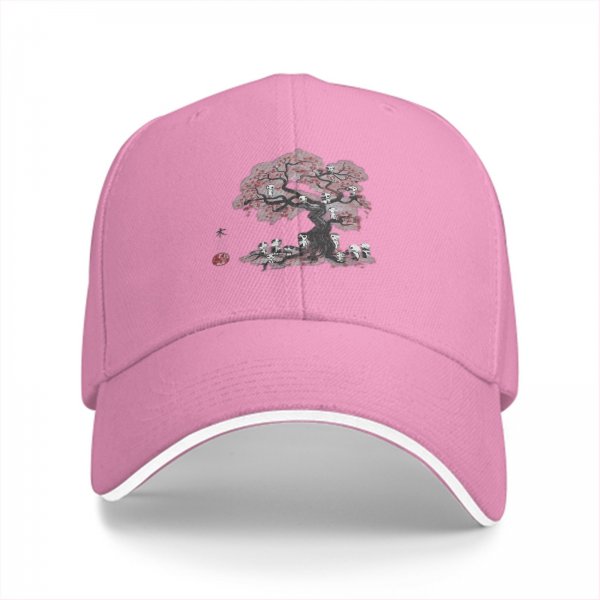 Black baseball cap with cherry blossom tree and skulls graphic