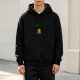 Black Hoodie With Cute Duck And Clover Graphic Print