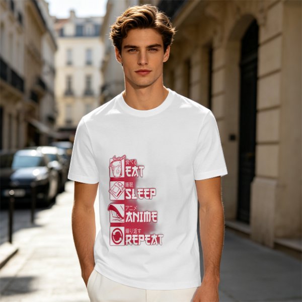 Oversized Olive Anime Themed T-Shirt With Eat Sleep Anime Repeat Print