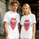 Olive T-Shirt With Cute Cartoon Heart Lifting Dumbbells Print