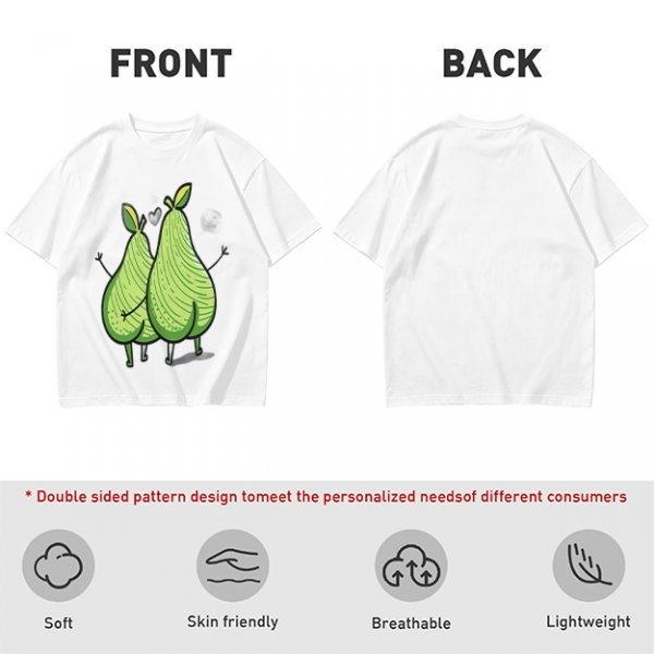 Olive Green T-Shirt With Two Cartoon Pears In Love Graphic